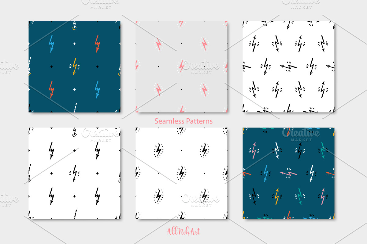 Thunderbolt Seamless Patterns, a Pattern Graphic by AllNikArt (Photo 6 of 6)