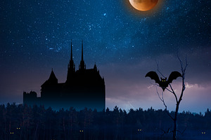 Night landscape with stars and blood