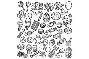 Hand drawn candy collection. Doodle