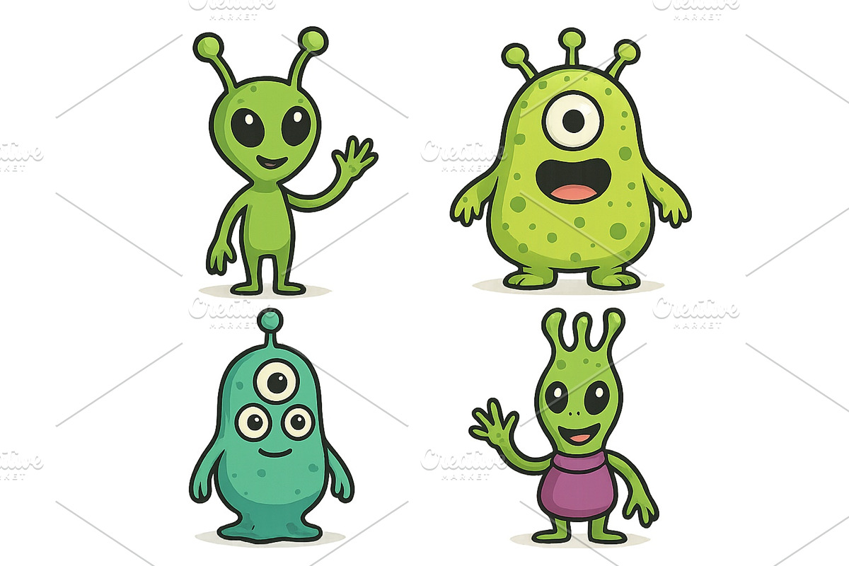 Colorful cartoon aliens in playful, an Illustration by ZinetroN