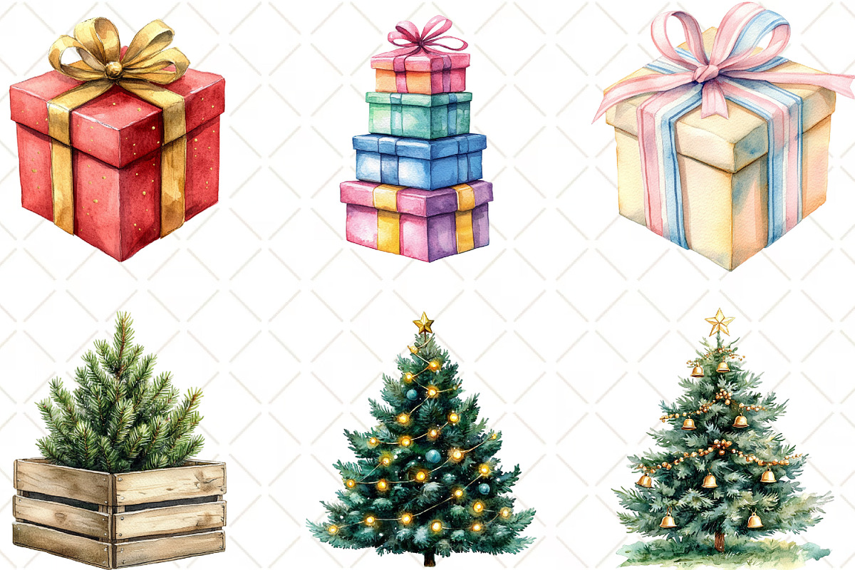 Christmas Tree And Gift Watercolor, an Illustration by Black Bird Studio (Photo 5 of 6)