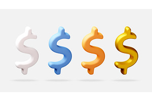 Four 3D dollar signs with silver, a Finance Illustration by Abscent