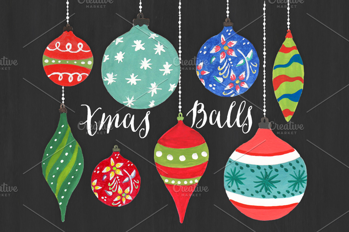 Christmas Clipart - Watercolor Balls