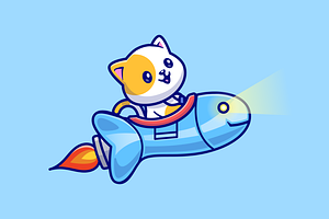 Cute Cat Riding Rocket Fish In Space, an Animal Illustration by Catalyst Labs