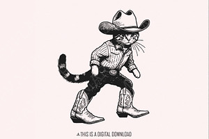 Vintage Cowboy Cat Png, Retro