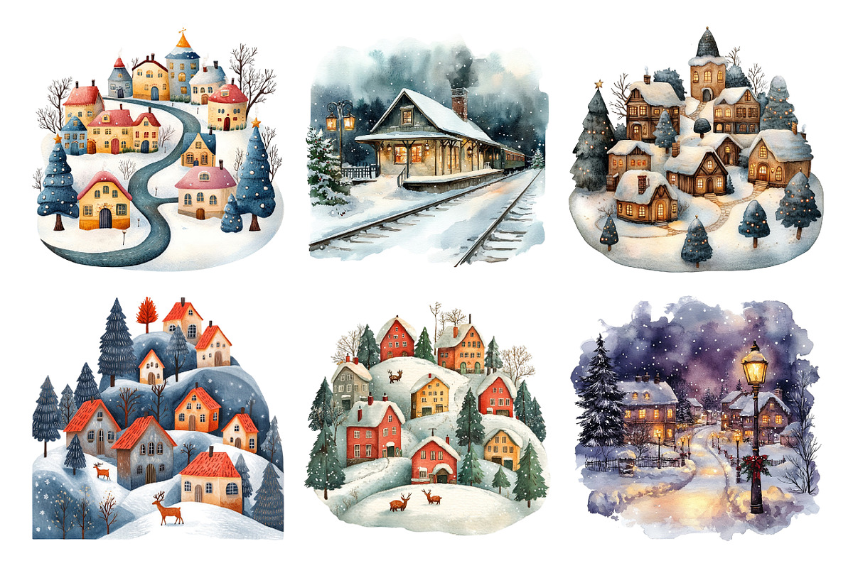 Christmas Village Watercolor Bundle, an Illustration by Daily.Designs (Photo 3 of 5)