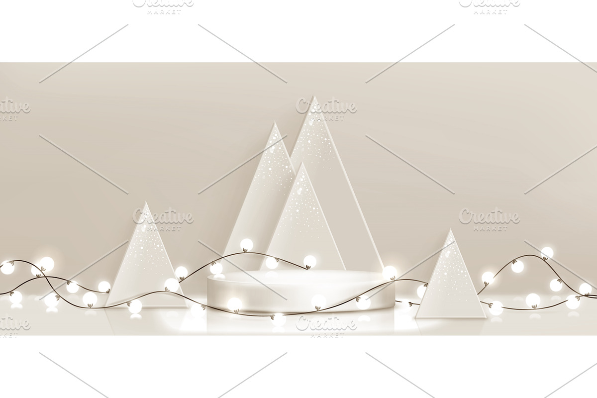 Xmas podium with bulb garland, an Illustration by art PVP - market