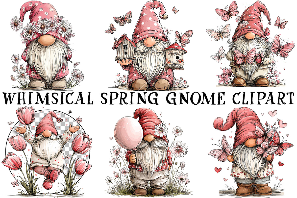 Whimsical Spring Gnome Clipart, an Illustration by OK Design (Photo 2 of 6)