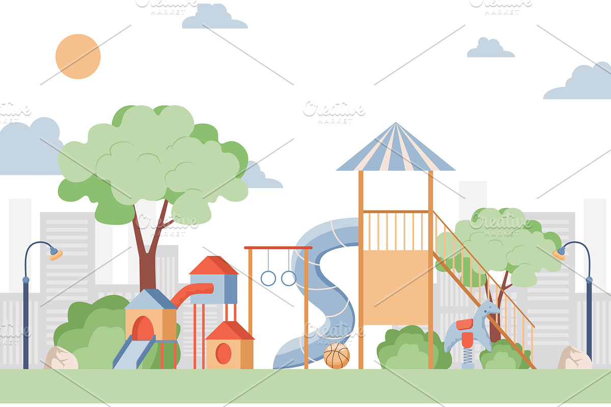 Children playground vector flat, an Education Illustration by Pavlo Plakhotia's Shop