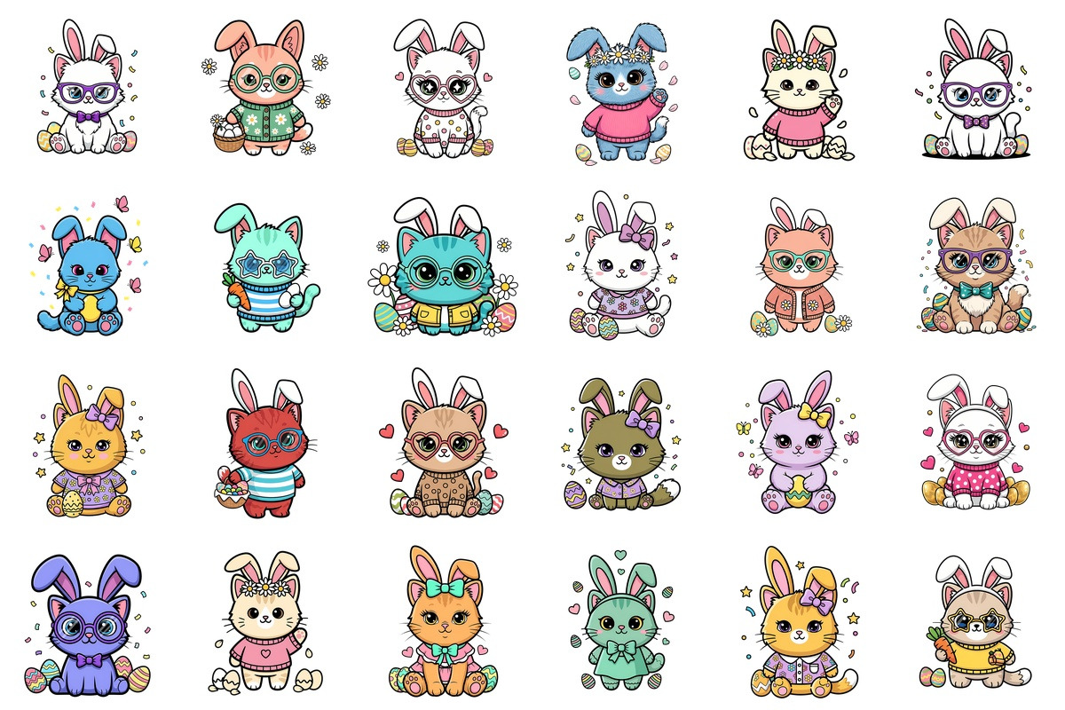 100 Kawaii Easter Cat Clipart Bundle, an Object Graphic by XPERTDESIGNER (Photo 4 of 6)