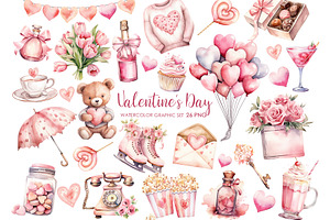 Watercolor Valentine's Day Clipart.