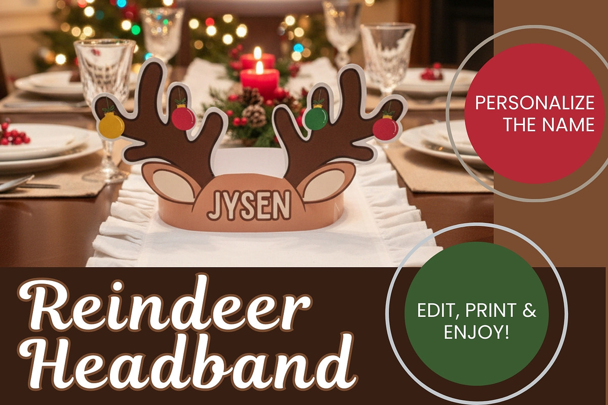 Editable Reindeer Headband Printable, a Print Template by Sunny Jar Designs (Photo 2 of 3)
