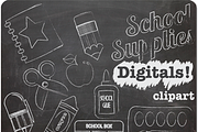 Chalk Clipart School Supplies, a Background Graphic by Digibonbons (Thumbnail 1 of 2)