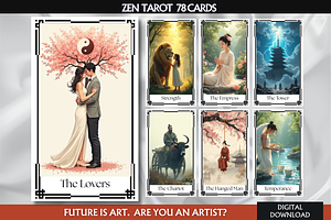 Zen Tarot Cards Deck, a Decorative Illustration by Mugio