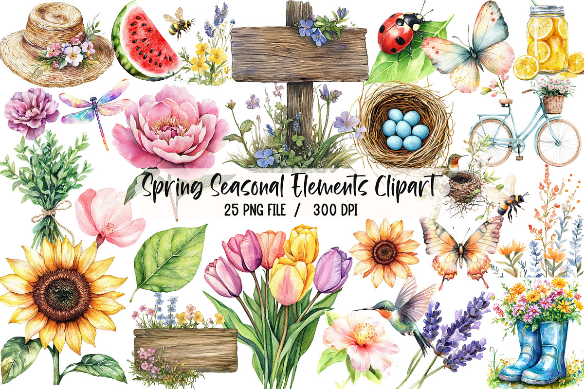 Spring Seasonal Elements Clipart, an Illustration by Libby Wishes (Photo 1 of 5)