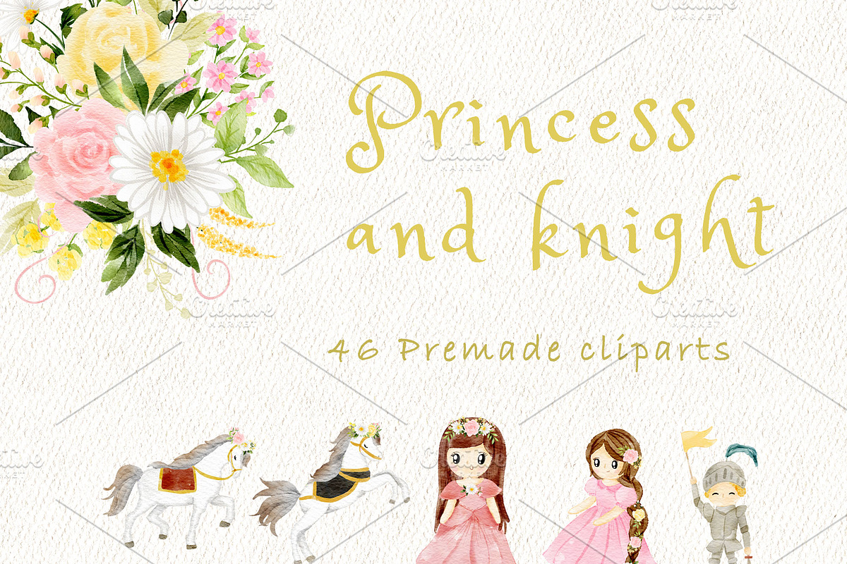 Princess and knight clipart, a Decorative Illustration by heyiamalice (Photo 3 of 13)