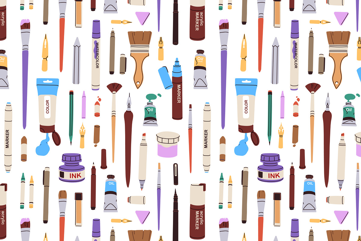 Art tools, supplies seamless pattern, a Pattern Graphic by Good Studio (Photo 2 of 15)