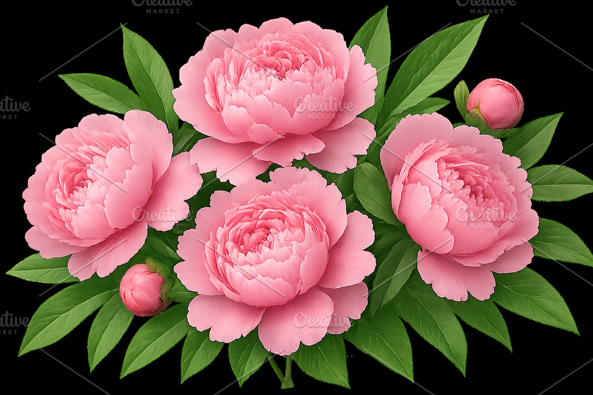 PNG pink peony flowers green leaves, an Object Illustration by LiliGraphie (Photo 2 of 2)