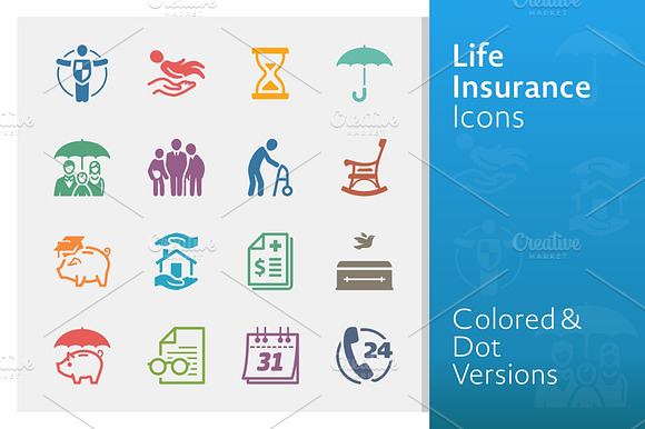 Life Insurance Icons Colored
