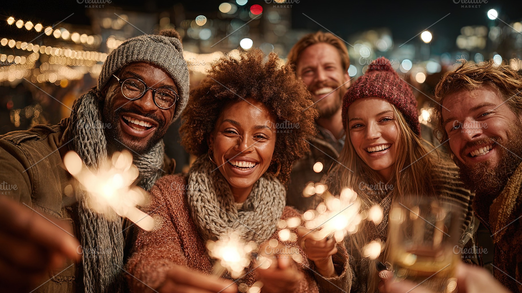 Friends Celebrating with Sparklers, a Person Photo by Ales Munt