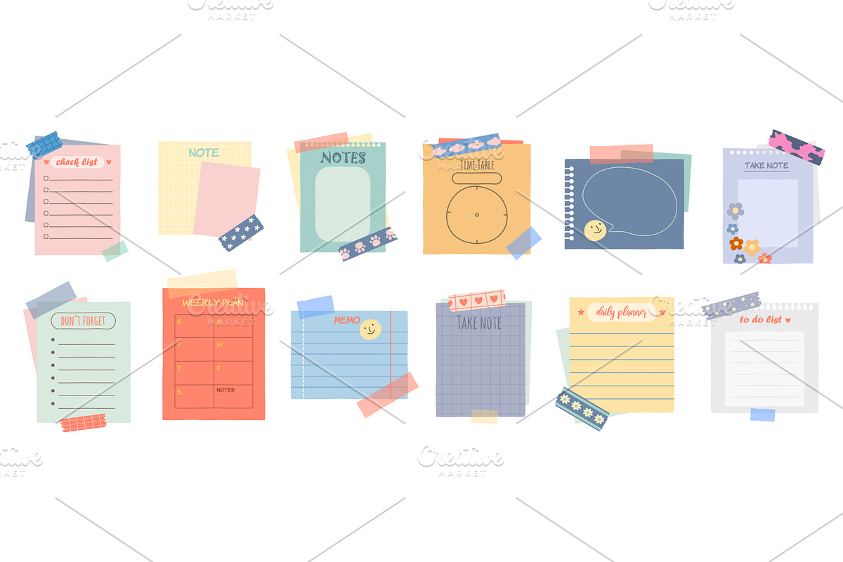 Note paper sheets set. Vector blank, a Texture Illustration by Elegant Solution