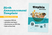 Noah – Birth Announcement Template, an Animal Illustration by Pia Kolle (Thumbnail 1 of 4)