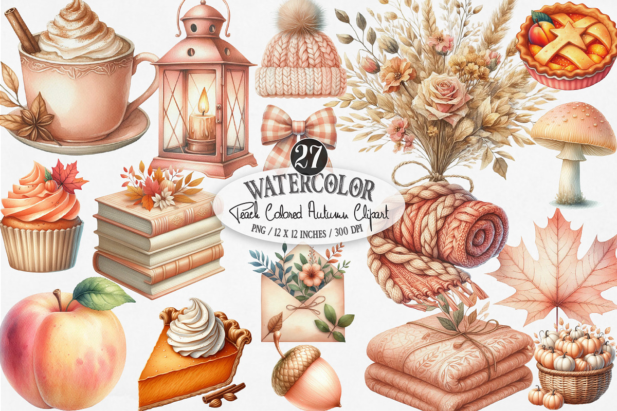 Peach Colored Autumn Clipart, an Illustration by Designking (Photo 1 of 4)