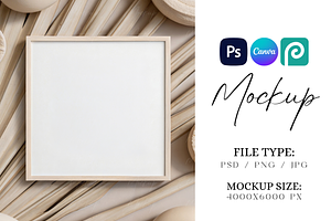 Japandi Square Wood Frame Mockup, a Product Mockup by TatiMockup