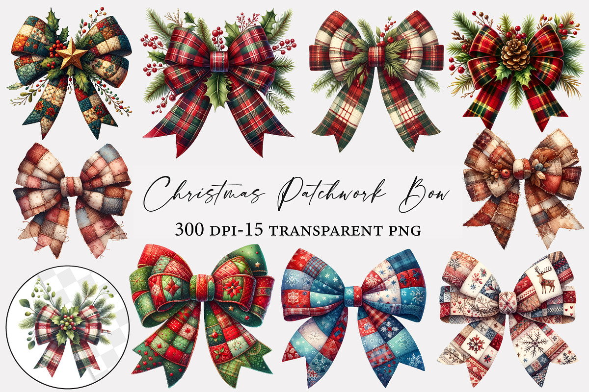 Christmas Patchwork Bow Clipart, an Illustration by Designworld (Photo 1 of 5)