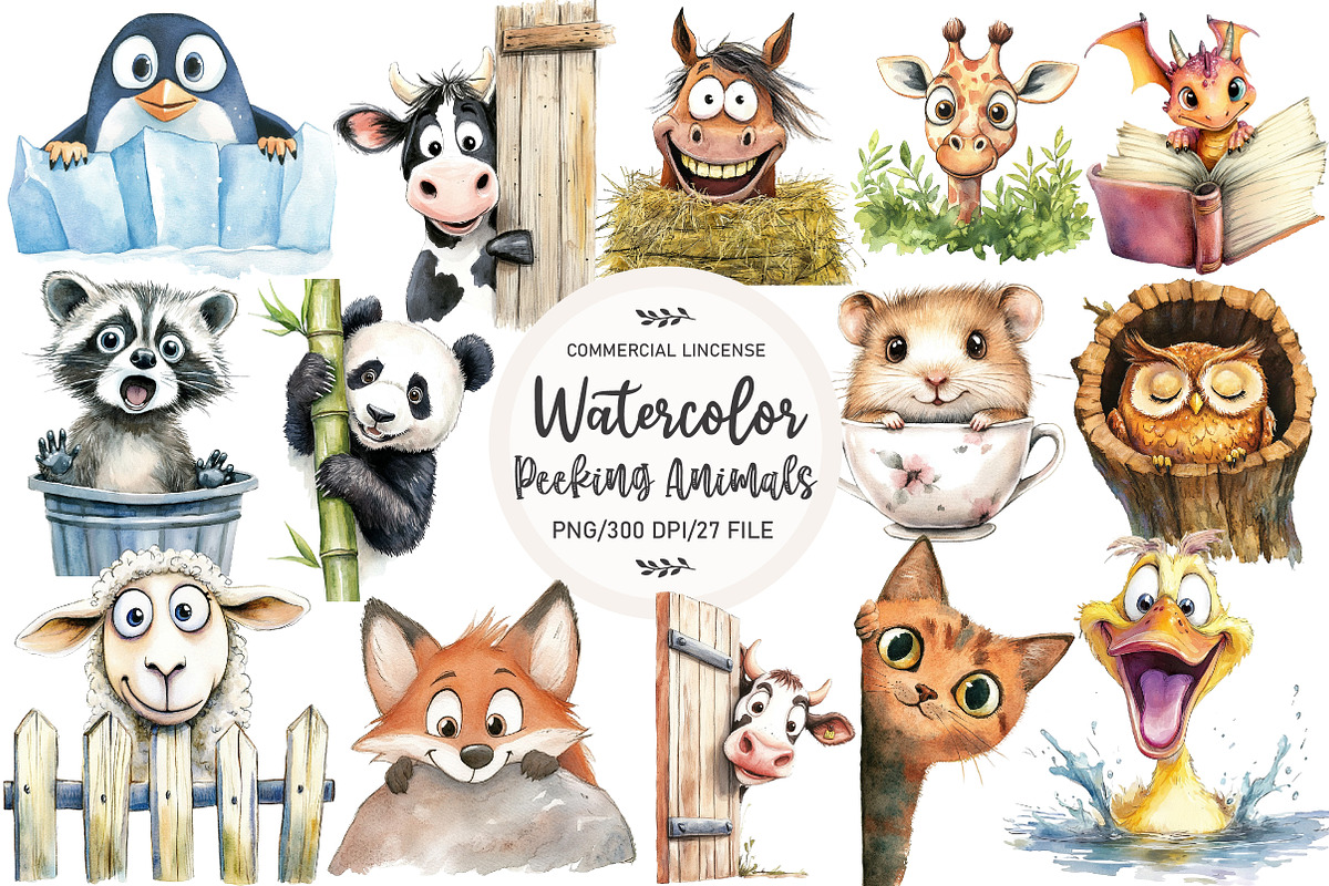 Funny Animals Peeking Clipart, an Illustration by OK Design (Photo 1 of 5)