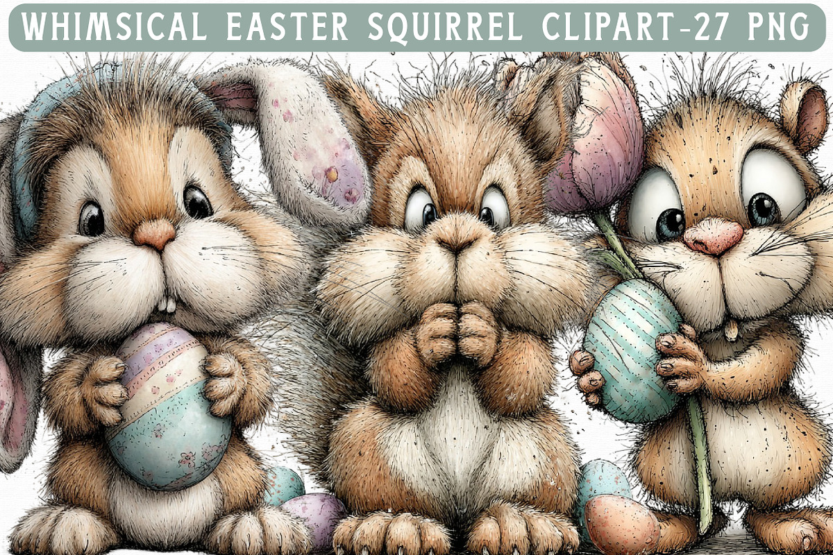 Whimsical Easter Squirrel Clipart, an Illustration by Libby Wishes (Photo 1 of 6)