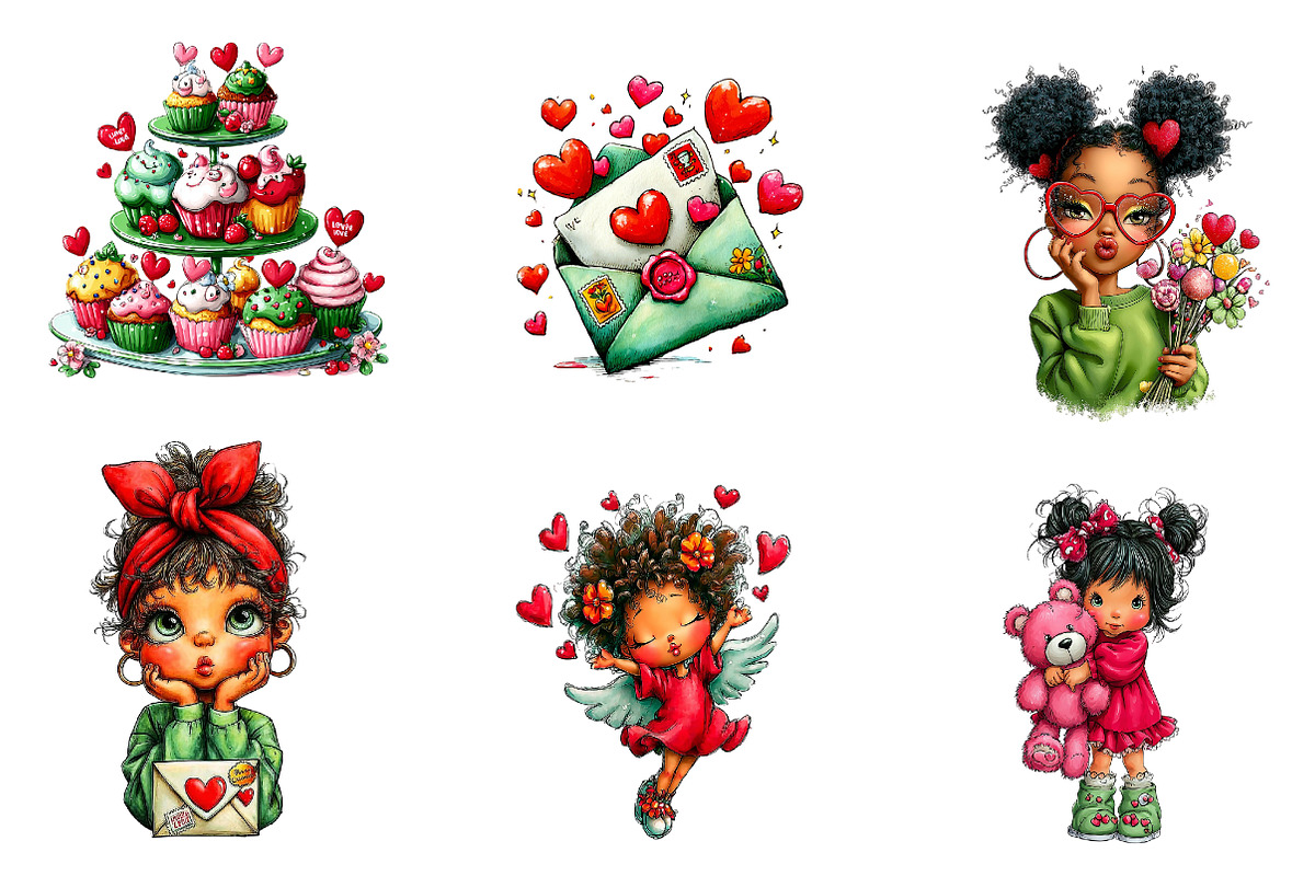 quirky valentine girl clipart bundle, an Illustration by CreationArt (Photo 2 of 5)