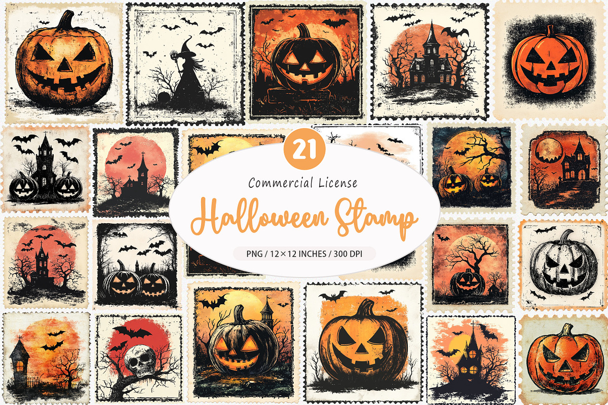 Halloween Postage Stamp Sublimation, an Illustration by SinaCreation (Photo 1 of 5)
