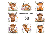 30 Floral Highland Cow Clipart, an Animal Illustration by Pati Charm Studio (Thumbnail 3 of 8)