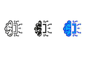 Pixelated Brain with Circuits Icon, a Technology Illustration by Gentle Studio