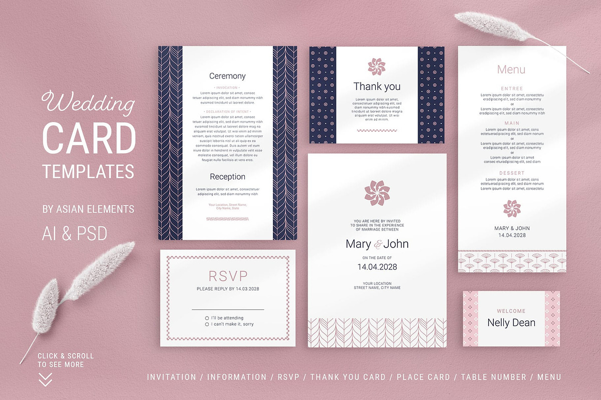 Navy & Pink Wedding Stationery, a Stationery Template by AsianElements (Photo 1 of 11)