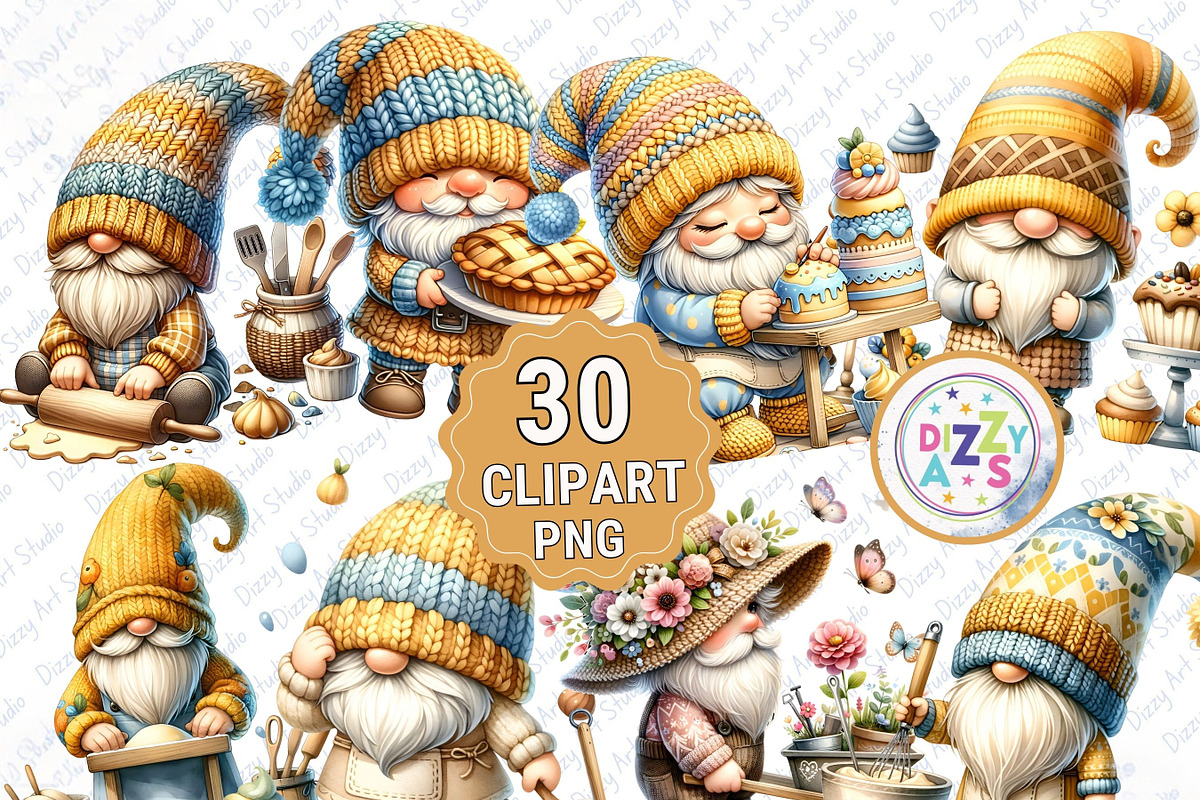 Watercolor Baker Gnome Cliparts Png, a Decorative Illustration by Dizzy Art Studio (Photo 2 of 4)