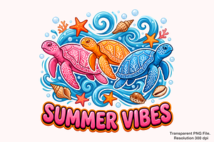 Summer Vibes Turtle PNG, a Graphic by Clipart Bloom