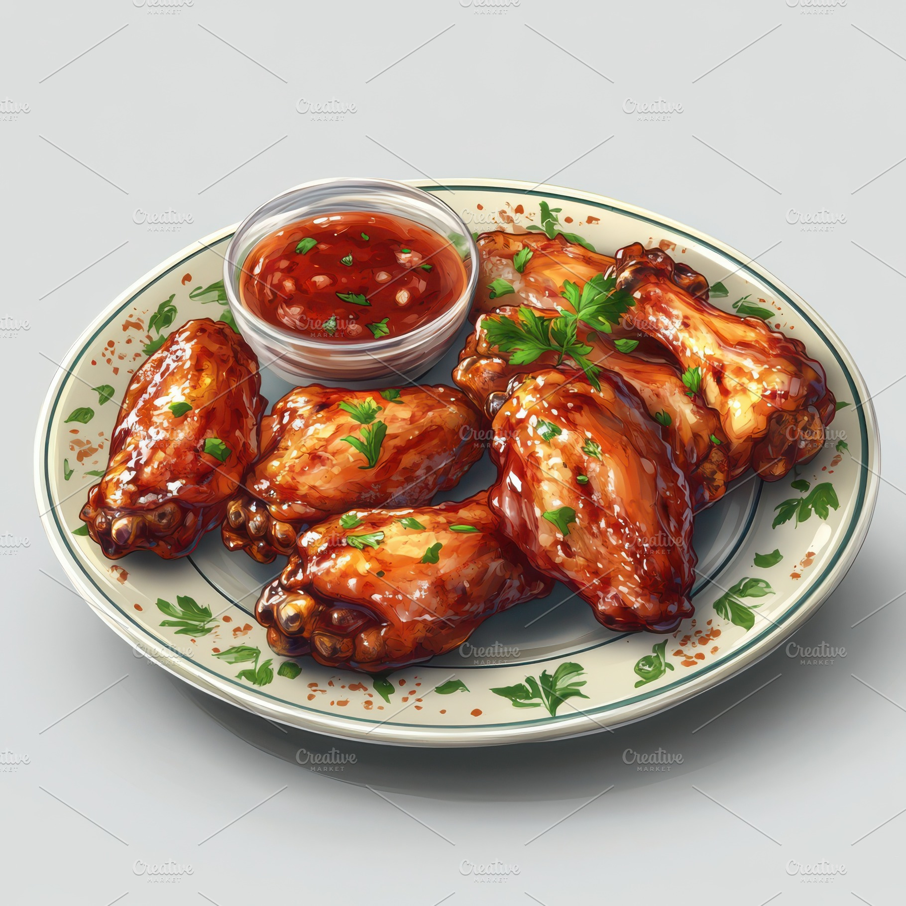 Plate of chicken wings with sauce il, a Food & Drink Photo by Pixeness Studio