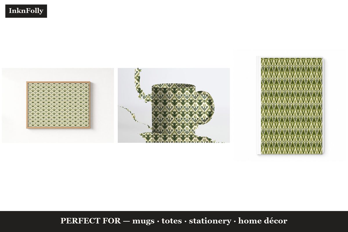 Olive Trellis Seamless Patterns, a Pattern Graphic by Inknfolly (Photo 3 of 4)