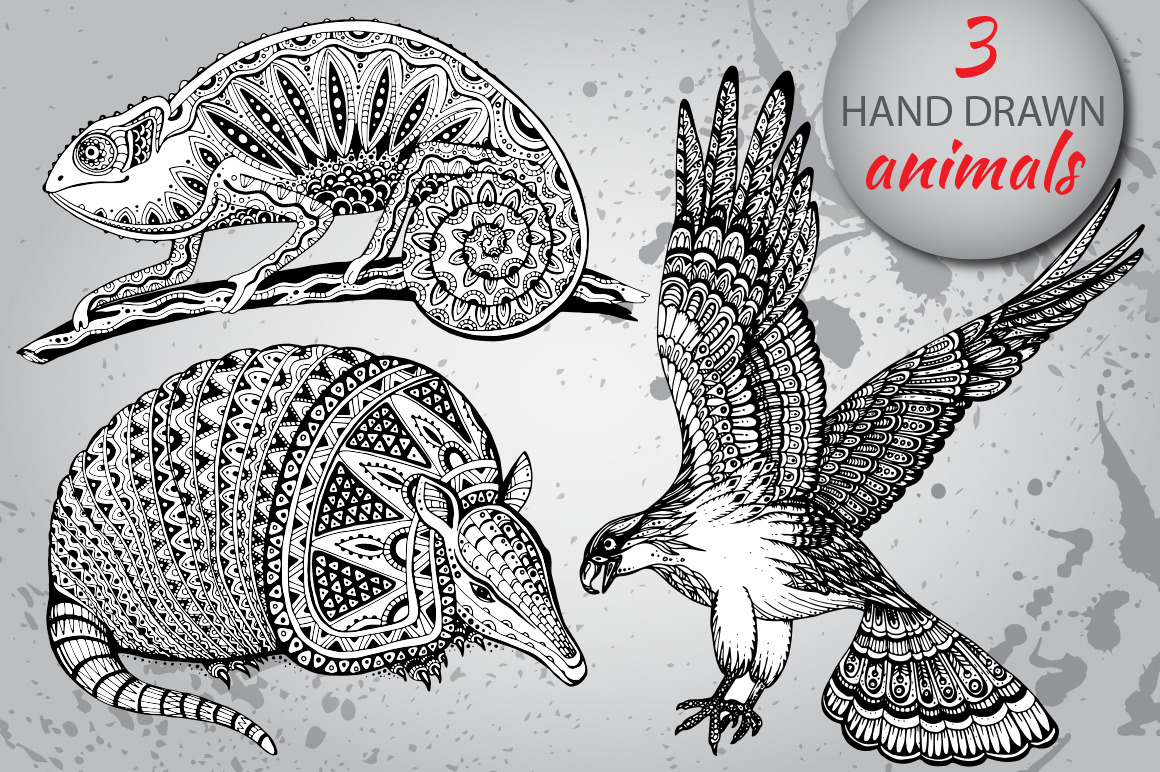 3 hand-drawn graphic animals, a Graphic by Molly art