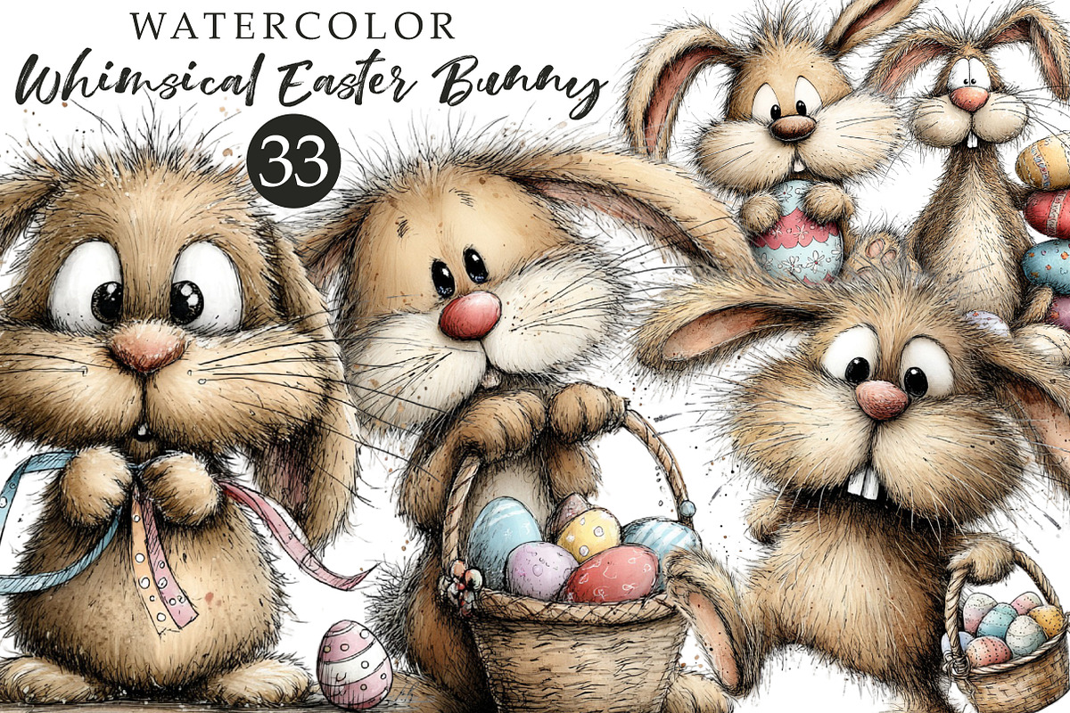 Whimsical Easter Bunny Clipart, an Illustration by OK Design (Photo 1 of 6)