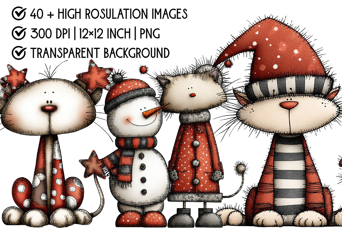 Whimsical Christmas Cats Clipart, an Illustration by Pixels.Craft (Photo 4 of 6)