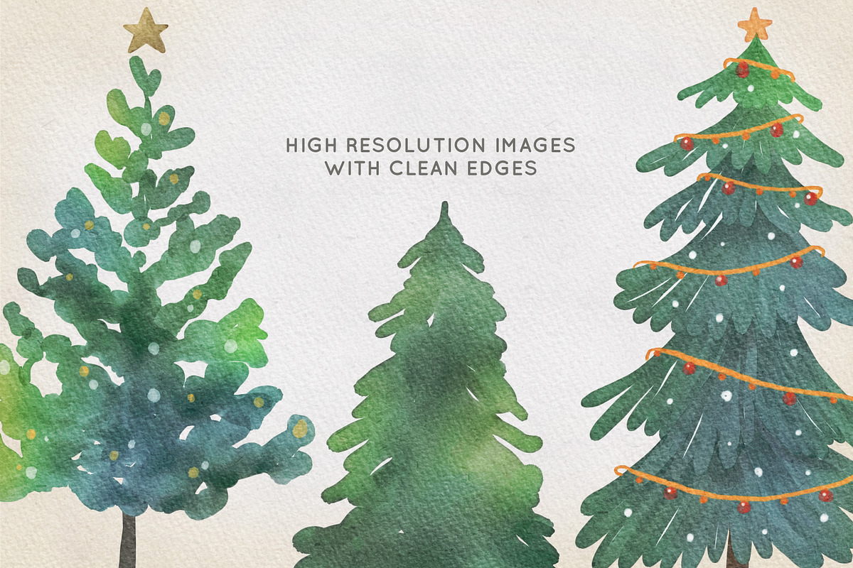 Christmas Trees Watercolor Clipart, an Illustration by Peachycottoncandy (Photo 3 of 3)