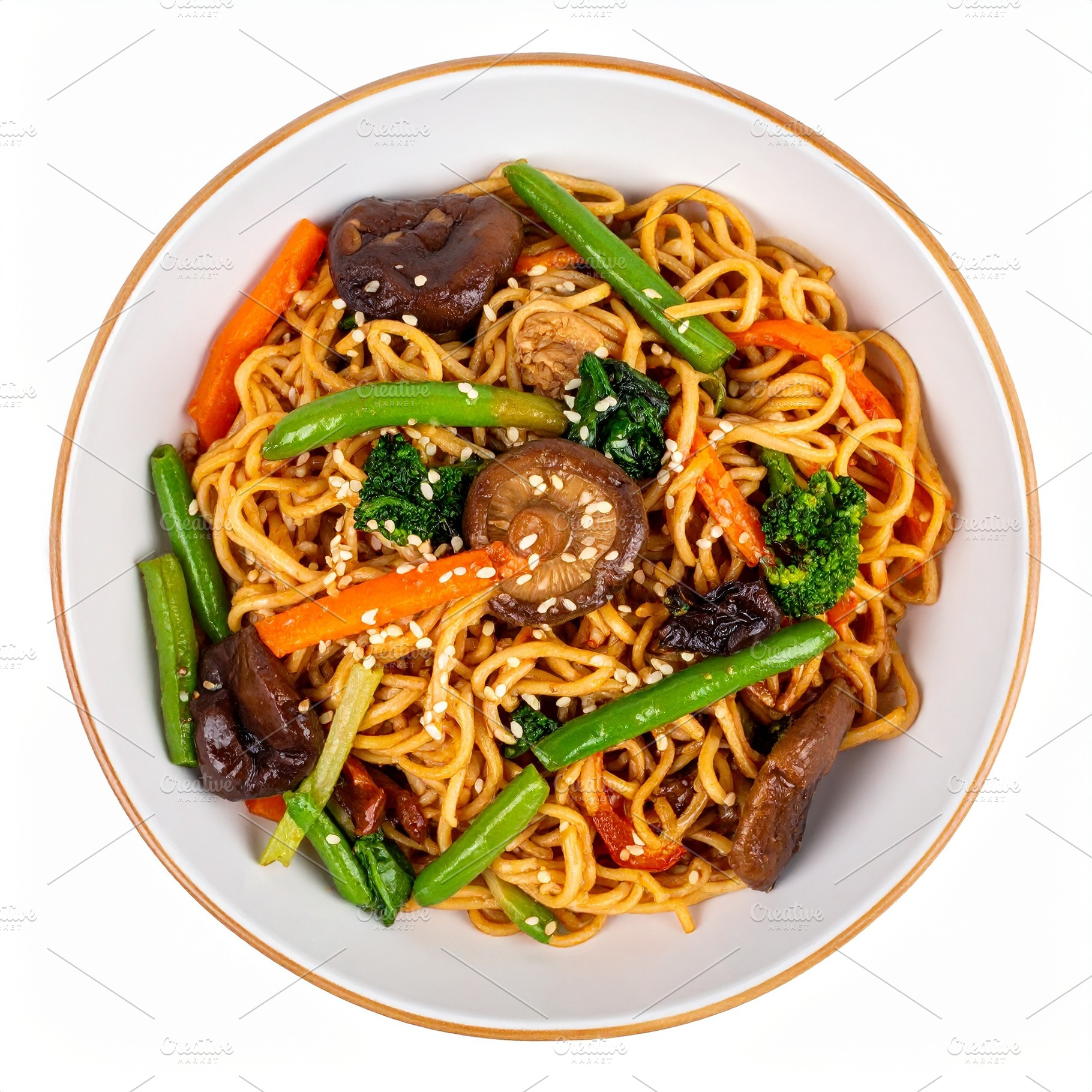 vegetarian asian noodles food AI generated, a Photo by WorldOfPhotos