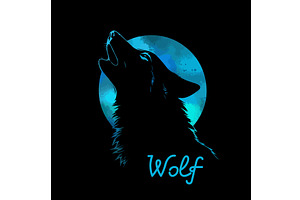 Wolf howling at the moon blue, an Animal Illustration by Nenahliadava Design