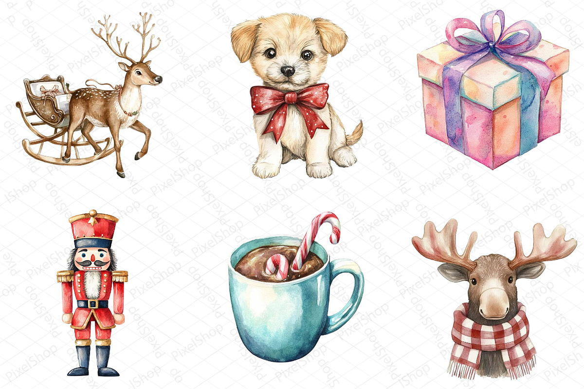 Watercolor Cute Cartoon Christmas, an Illustration by DreamPrint404 (Photo 5 of 6)