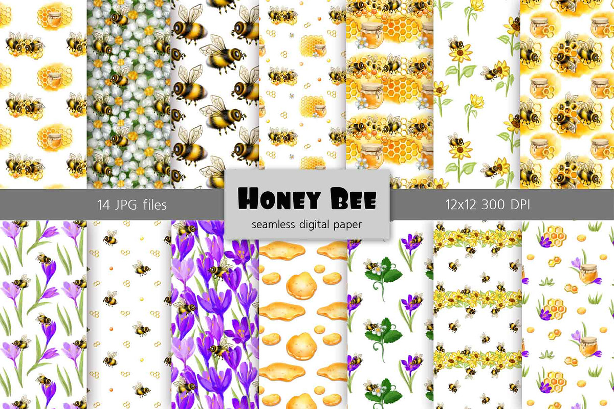 Honey Bee & Wildflowers graphics set, an Illustration by PinskaDrawCute (Photo 3 of 14)