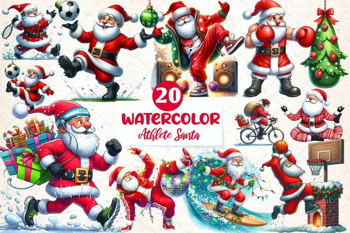 Funny Athlete Santa Clipart Sublimat, an Illustration by CreationArt (Photo 1 of 5)