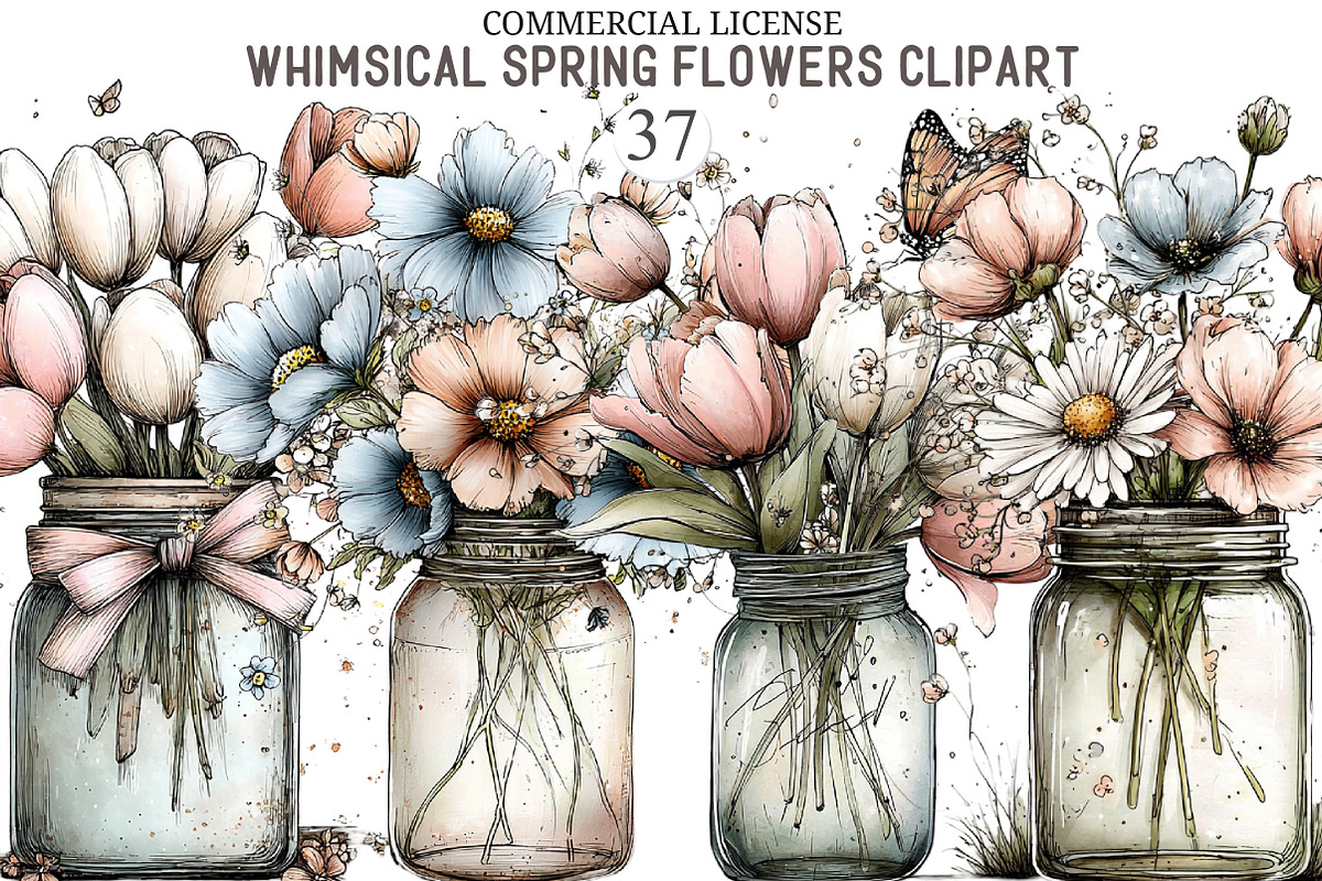 Whimsical Spring Flowers Clipart, an Illustration by designcity5 (Photo 1 of 5)